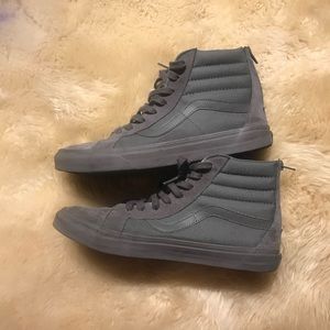 Grey Sk8-hi high top grey gray vans zipper shoe